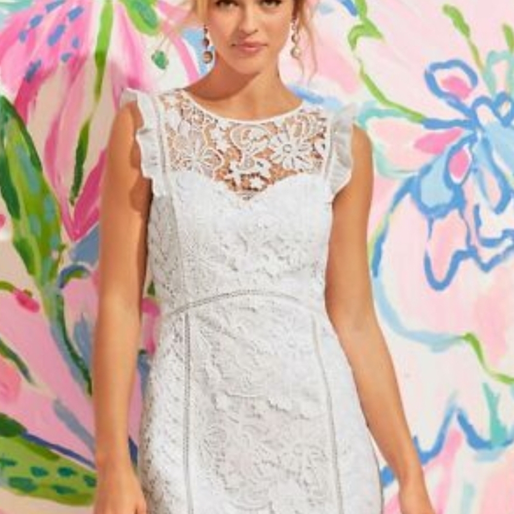 Lilly Pulitzer Maya Shift Resort White Lace Sleeveless Shift Dress Sz 4 $248